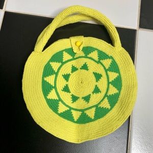 NEW WAYUU Handmade Tribe Round Woven Mini Bag Clutch Wristlet Sun Artisan Yellow